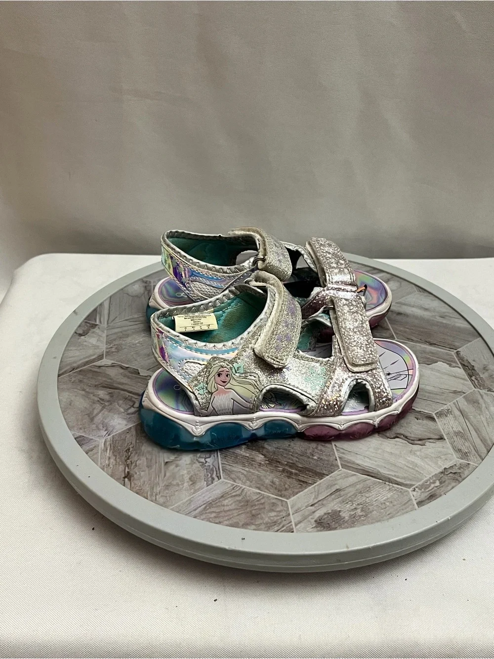 Disney Frozen Elsa Light Up Glitter Sandals Girls Size 8 Silver Blue